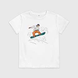 Футболка хлопковая детская Сноубордист snowboard, цвет: белый