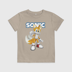 Футболка хлопковая детская Майлз Тейлз Прауэр Sonic Видеоигра, цвет: миндальный