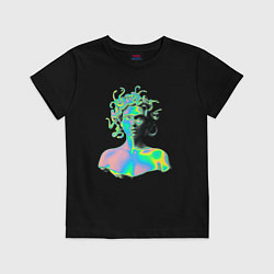 Футболка хлопковая детская Gorgon Medusa Vaporwave Neon, цвет: черный