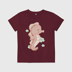 Футболка хлопковая детская Милый Морской Конёк, цвет: меланж-бордовый