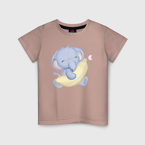 Детская футболка Милый Слонёнок С Бананом / Пыльно-розовый – фото 1