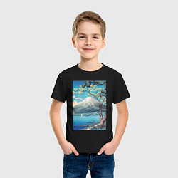 Футболка хлопковая детская Mount Fuji from Lake Yamanaka Гора Фудзи, цвет: черный — фото 2