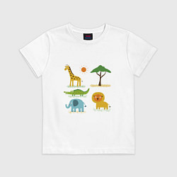 Футболка хлопковая детская АФРИКАНСКИЕ ЖИВОТНЫЕ AFRICAN ANIMALS, цвет: белый