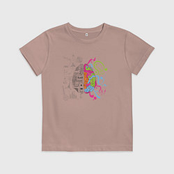Футболка хлопковая детская Два полушария мозга, цвет: пыльно-розовый