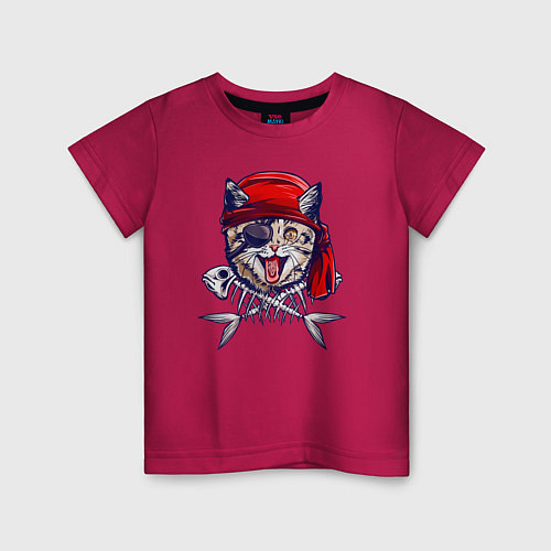 Детская футболка Кот пират и рыбьи кости / Маджента – фото 1