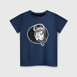 Футболка хлопковая детская Космический кот астронавт, цвет: тёмно-синий