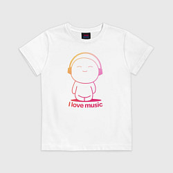 Футболка хлопковая детская I love music цветная, цвет: белый