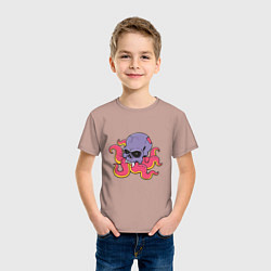 Футболка хлопковая детская Skull Octopus, цвет: пыльно-розовый — фото 2