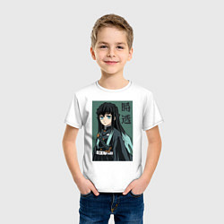 Футболка хлопковая детская Хашира Тумана Токито, цвет: белый — фото 2