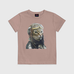 Футболка хлопковая детская Кот - пилот The pilot Cat, цвет: пыльно-розовый