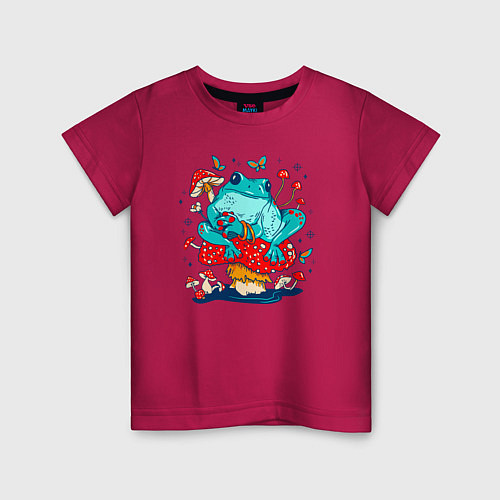 Детская футболка Лягушка в мухоморах / Маджента – фото 1