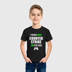 Футболка хлопковая детская I Paused Counter Strike To Be Here с зелеными стре, цвет: черный — фото 2