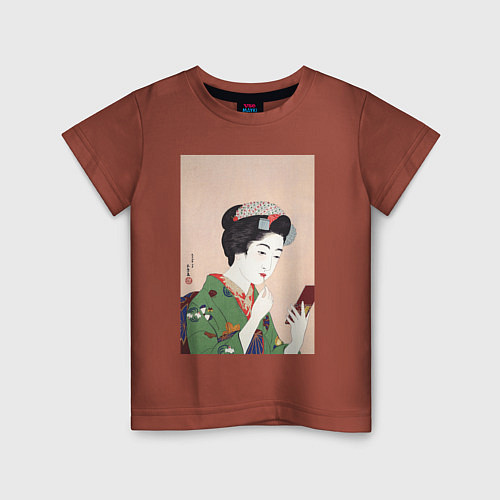 Детская футболка Woman Applying Rouge Японская модница / Кирпичный – фото 1