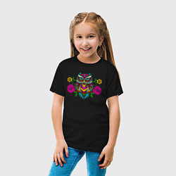 Футболка хлопковая детская Красочная цветочная сова, цвет: черный — фото 2
