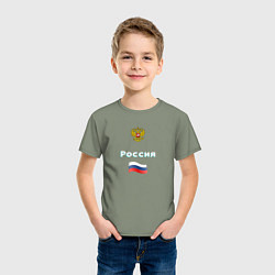 Футболка хлопковая детская Россия Герб Флаг, цвет: авокадо — фото 2