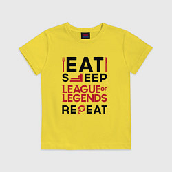Футболка хлопковая детская Надпись: Eat Sleep League of Legends Repeat, цвет: желтый