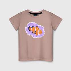 Футболка хлопковая детская Рыбка клоун Подводный мир, цвет: пыльно-розовый