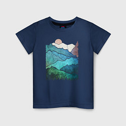 Футболка хлопковая детская Большие горы и маленький медведь, цвет: тёмно-синий