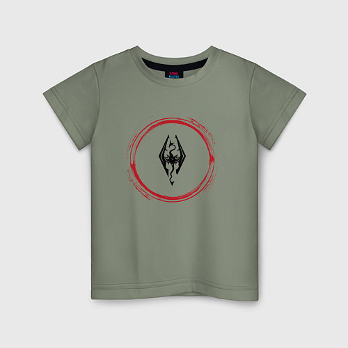 Детская футболка Символ Skyrim и красная краска вокруг / Авокадо – фото 1