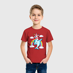 Футболка хлопковая детская Единорог верхом на нарвале даббинг, цвет: красный — фото 2