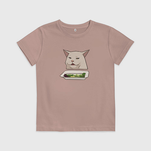 Детская футболка Кот с салатом из мема / Пыльно-розовый – фото 1