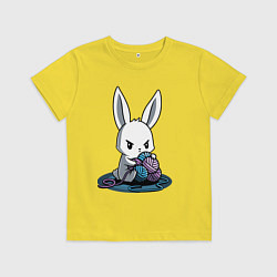 Футболка хлопковая детская Зайчонок обнял клубки The bunny hugged the balls, цвет: желтый