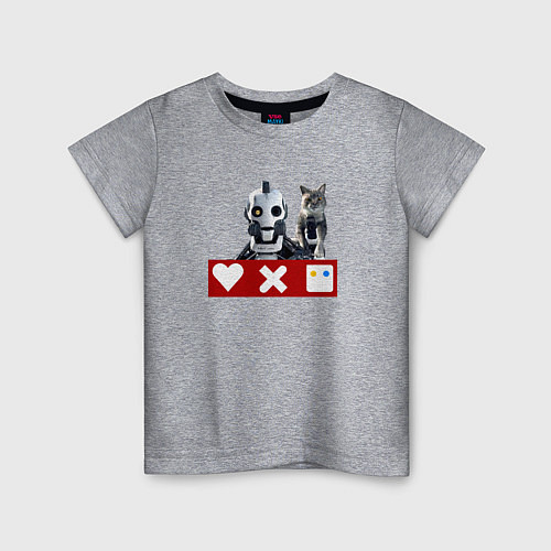 Детская футболка Love death and robots белый робот с котом / Меланж – фото 1