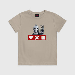 Футболка хлопковая детская Love death and robots белый робот с котом, цвет: миндальный