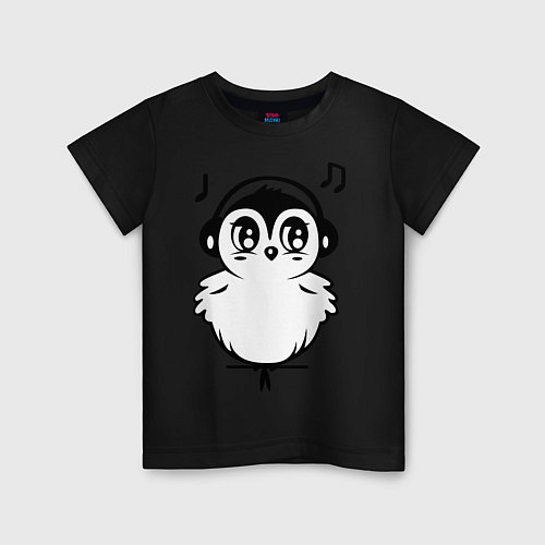 Детская футболка Птичка в наушниках / Черный – фото 1
