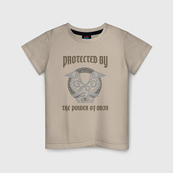 Футболка хлопковая детская Protected by the power of Odin, цвет: миндальный