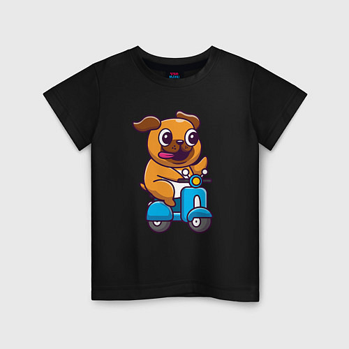 Детская футболка Бульдог на мотороллере / Черный – фото 1