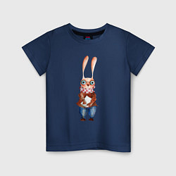 Футболка хлопковая детская Кролик в очках, цвет: тёмно-синий