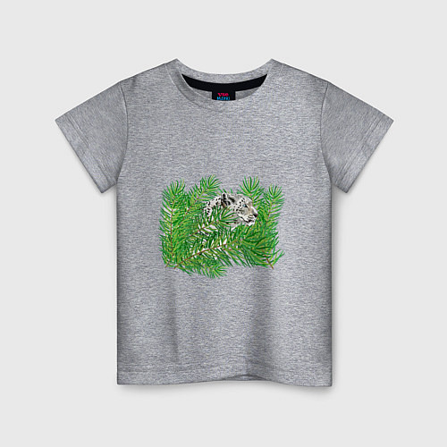 Детская футболка Ирбис в еловых ветках / Меланж – фото 1