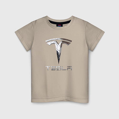 Детская футболка Tesla Logo Тесла Логотип / Миндальный – фото 1