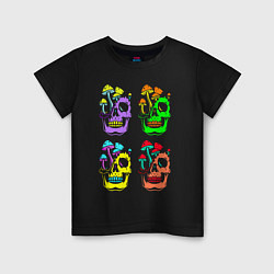 Футболка хлопковая детская Skulls Pop art, цвет: черный