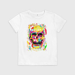 Футболка хлопковая детская Красочный стилизованный череп, цвет: белый