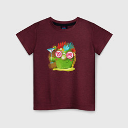 Футболка хлопковая детская Кактус с коктейлем, цвет: меланж-бордовый