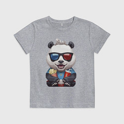 Футболка хлопковая детская Прикольный панда с попкорном и колой, цвет: меланж