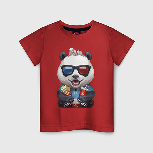 Детская футболка Прикольный панда с попкорном и колой / Красный – фото 1