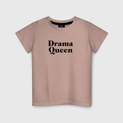 Футболка хлопковая детская Надпись Drama Queen, цвет: пыльно-розовый