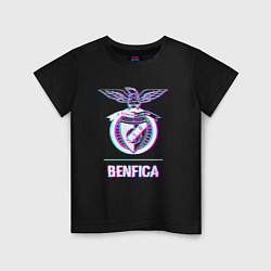 Футболка хлопковая детская Benfica FC в стиле glitch, цвет: черный