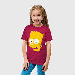 Футболка хлопковая детская Барт Симпсон - портрет, цвет: маджента — фото 2
