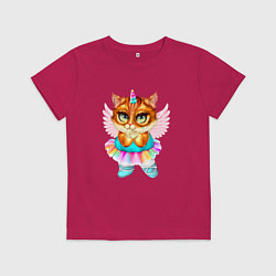 Футболка хлопковая детская Рыжая кошечка принцесса, цвет: маджента