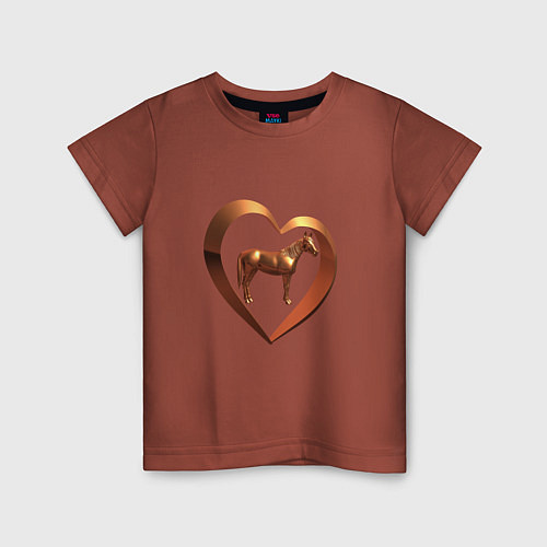 Детская футболка Золотая лошадь в сердечке / Кирпичный – фото 1
