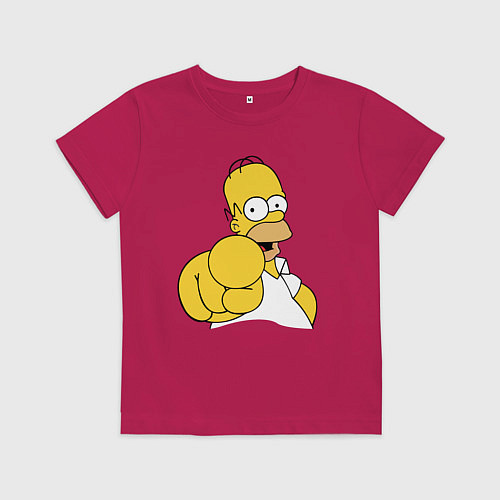 Детская футболка Гомер Симпсон указывает пальцем / Маджента – фото 1