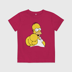 Футболка хлопковая детская Гомер Симпсон указывает пальцем, цвет: маджента