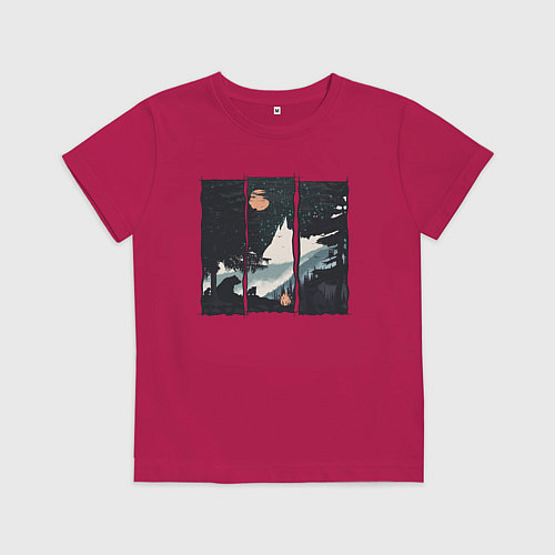 Детская футболка Оранжевая луна и медвежий кемпинг / Маджента – фото 1