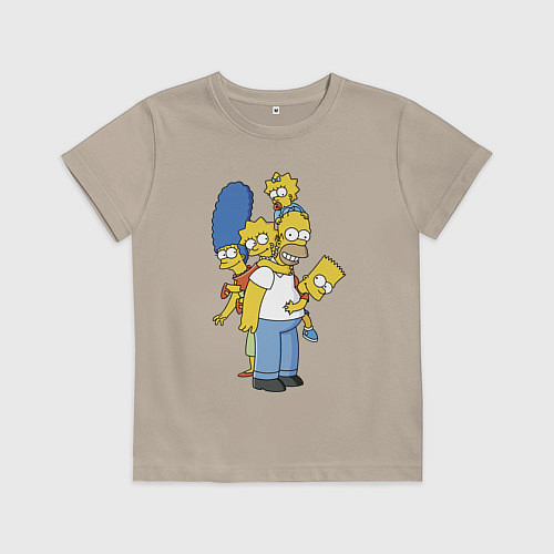 Детская футболка Прикольная семейка Симпсонов / Миндальный – фото 1