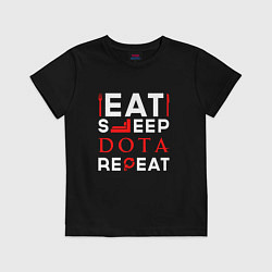 Футболка хлопковая детская Надпись eat sleep Dota repeat, цвет: черный