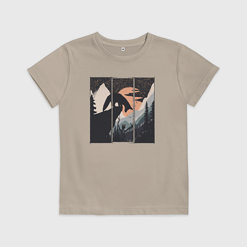 Детская футболка Оранжевая луна и лисёнок / Миндальный – фото 1